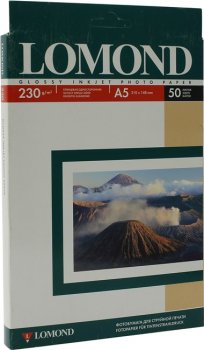 Бумага LOMOND 0102070 (A5, 15x21см, 50 листов, 230 г/м2) глянцевая односторонняя