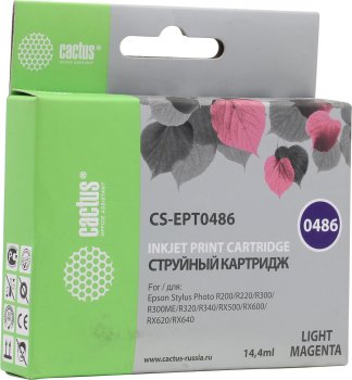 Картридж Cactus CS-EPT0486 T0486 светло-пурпурный (14.4мл) для Epson Stylus Photo R200/R220/R300/R320/R340/RX500/RX600/RX620/RX640
