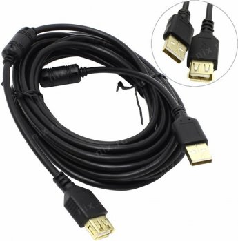 Кабель 5bites <UC5011-050A> USB 2.0 A-->A 5м 2 фильтра