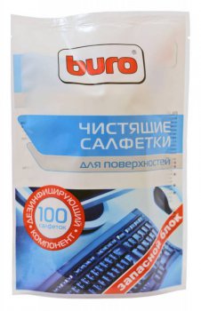Салфетки чистящие влажные, запасной блок Buro для поверхностей (пакет, 100шт) (BU-Zsurface)