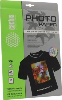 Бумага Cactus CS-TD30010 (A4, 10 листов, 300 г/м2) термотрансферная для тёмных тканей