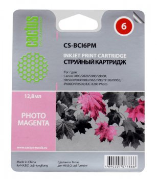 Картридж Cactus CS-BCI6PM пурпурный для Canon S800 S820 S900 S9000 i905D i950S i960x (12ml)