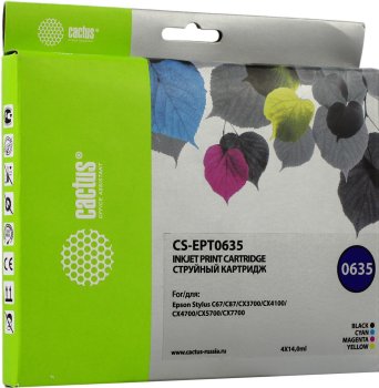 Картридж Cactus CS-EPT0635 T0635 черный/голубой/пурпурный/желтый набор (40мл) для Epson Stylus C67/C87/CX3700/CX4100/CX4700