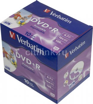Диск DVD+R Verbatim 4.7Gb 16x Jewel Case Printable (10шт) 43508