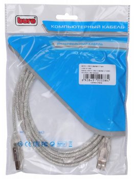 Кабель USB2.0 Buro USB2.0-AM/BM-3-TRANS A(m)/B(m) (3м) /прозрач.