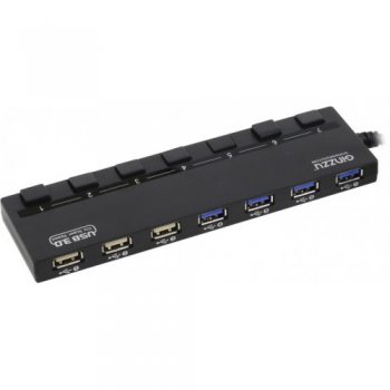 Концентратор USB 3.0 Ginzzu GR-388UAB (7 портов (4+3), БП)