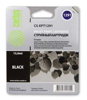 Картридж Cactus CS-EPT1291 черный для Epson Stylus Office B42/BX305/BX305F (15ml)