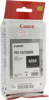 Картридж Canon PFI-107 MBK для плоттера iPF680/685/780/785. Матовый чёрный. 130 мл.