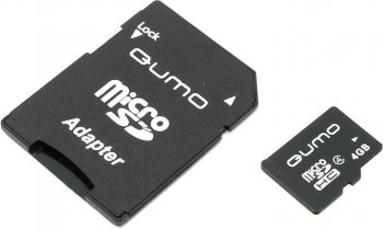 Карта памяти Qumo <QM4GMICSDHC4> microSDHC 4Gb Class4 + microSD-->SD Adapter