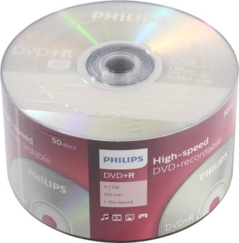Диск DVD+R Philips 4.7Gb 16x Bulk (50шт)
