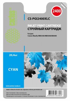 Картридж Cactus CS-PGI2400XLC голубой для Canon MAXIFY iB4040/ МВ5040/ МВ5340 (20.4мл)
