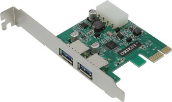 Контроллер ORIENT NC-3U2PE, PCI-E USB 3.0 2ext port, NEC D720200 chipset, разъем доп.питания, oem