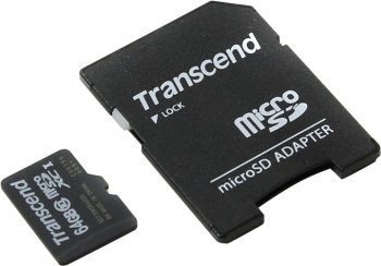 Карта памяти Transcend <TS64GUSDXC10> microSDXC 64Gb Class 10 + microSD-->SD Adapter