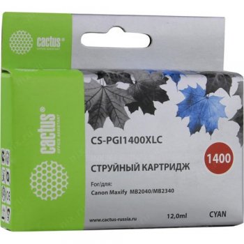 Картридж Cactus CS-PGI1400XLC синий (12мл) для Canon MB2050/MB2350/MB2040/MB2340