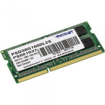 Оперативная память для ноутбуков SO-DIMM DDR3 8Gb (pc-12800) 1600MHz 1.35V Patriot PSD38G1600L2S