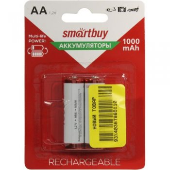 Аккумулятор Smartbuy SBBR-2A02BL1000 (1.2V, 1000mAh) NiMh, Size "AA" <уп. 2 шт>