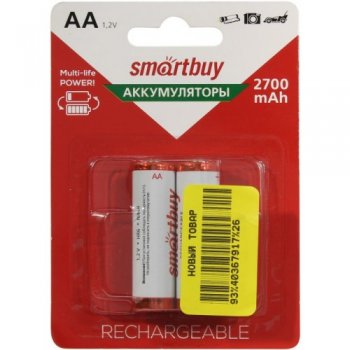 Аккумулятор Smartbuy SBBR-2A02BL2700 (1.2V, 2700mAh) NiMh, Size "AA" <уп. 2 шт>