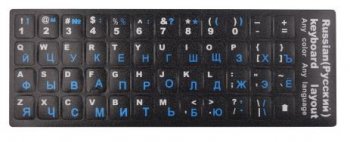 Наклейки на клавиатуру "РУС/ЛАТ шрифт" (синий, белый)