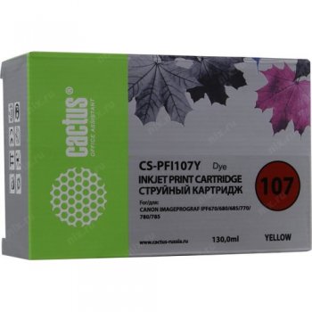 Картридж Cactus CS-PFI107Y желтый (130мл) для Canon IP iPF670/iPF680/iPF685/iPF770/iPF780/iPF785/