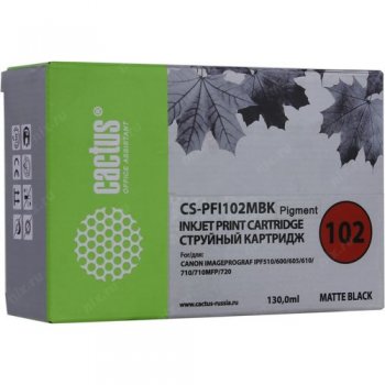 Картридж Cactus CS-PFI102MBK черный матовый (130мл) для Canon iPF500/iPF600/iPF700/ MFP M40/iPF765/LP17/LP24