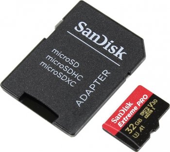 Карта памяти SanDisk Extreme Pro <SDSQXCG-032G-GN6MA> microSDHC Memory Card 32Gb UHS-I U3 + microSD--> SD Adapter