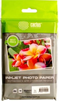 Бумага Cactus CS-GA620050ED 10х15см/200г/м2/50л./белый глянцевое для струйной печати