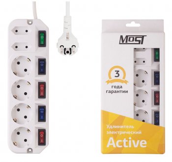 Сетевой фильтр Most A10 5м (6 розеток) белый (пакет ПЭ)