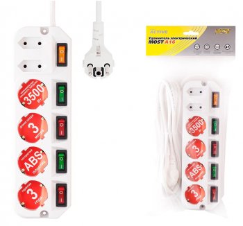 Сетевой фильтр Most A16 3м (6 розеток) белый (пакет ПЭ)