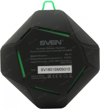 Портативная колонка SVEN PS-77 Black-Green (5W, Bluetooth, microSD, FM, Li-Ion)