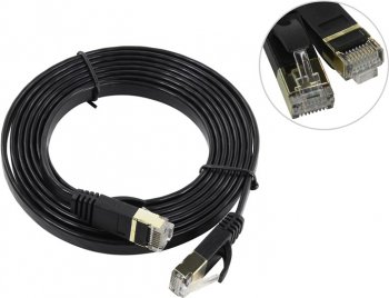 Кабель FTP Patch Cord кат.7 2м, чёрный, плоский