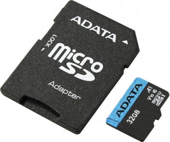 Карта памяти A-Data Premier <AUSDH32GUICL10A1-RA1> microSDHC Memory Card 32Gb A1 V10 UHS-I U1 + microSD-->SD Adapter