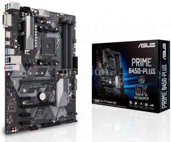 Материнская плата ASUS PRIME B450-PLUS (RTL) AM4 <B450> 2xPCI-E DVI+HDMI GbLAN SATA ATX 4DDR4