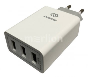 Зарядка USB-устройств Digma <DGWC-3U-5A-WG> USB (Вых.5V, 25W, 3xUSB)