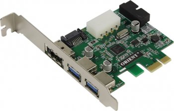 Контроллер Orient NC-3U2219PE-SE (OEM) PCI-Ex1, 1 port eSATA, USB3.0, 2 port-ext, 19 pin port-int