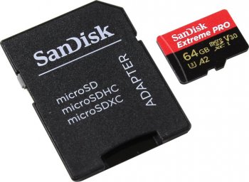 Карта памяти SanDisk Extreme Pro <SDSQXCY-064G-GN6MA> microSDXC Memory Card 64Gb UHS-I U3 + microSD--> SD Adapter