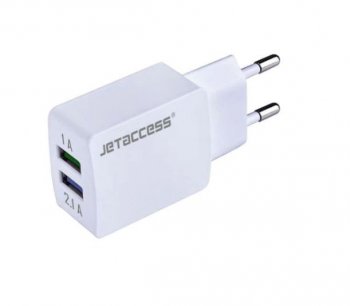 Зарядка USB-устройств JETACCESS <UC-Z25 White> USB (Вх. AC100-240V, Вых. DC5V, 10W, 2xUSB)