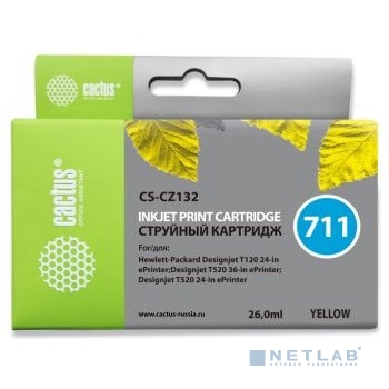 Картридж Cactus CS-CZ132 №711 желтый (26мл) для HP DJ T120/T520/530