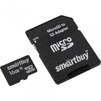 Карта памяти SmartBuy <SB16GBSDCL10-01LE> microSDHC 16Gb Class10 + microSD-->SD Adapter