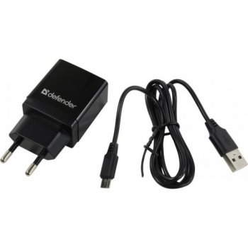 Зарядка USB-устройств Defender UPC-11 Black <83556> USB (Вх. AC100-240V, Вых. DC5V, 10.5W, USB, кабель microUSB)
