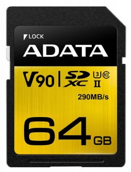 Карта памяти 64Gb - A-Data Premier One Secure Digital XC UHS-II U3 Class 10 ASDX64GUII3CL10-C (Оригинальная!)