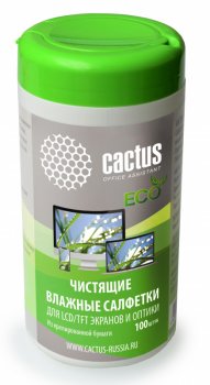 Салфетки Cactus CS-1001PE для экранов и оптики туба 100шт влажных