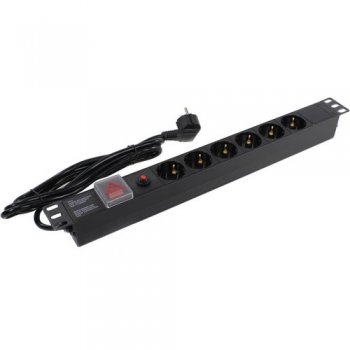 Блок распределения питания Exegate ServerPro PDU-19H606 Al-6S-EU2-SW-O <EX280831RUS> 19", чёрный 1U, 6 евророзеток