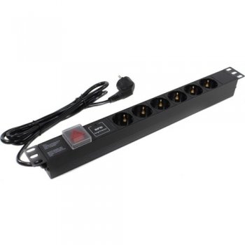 Блок распределения питания Exegate ServerPro PDU-19H608 Al-6S-EU2-SW-SPD1 <EX280833RUS> 19", чёрный 1U, 6 евророзеток