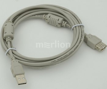 Кабель USB A(m) USB A(f) 3м (744792) феррит.кольца серый