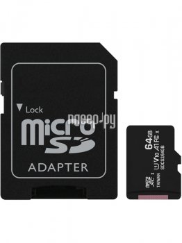 Карта памяти microSDXC 64Gb Class10 Kingston SDCS2/64GB Canvas Select Plus + adapter