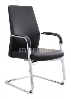 Кресло офисное Бюрократ _JONS-LOW-V черный кожа низк.спин. на полоз. металл хром