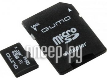 Карта памяти 128Gb - Qumo MicroSDXC UHS-I U3 Pro Seria 3.0 QM128GMICSDXC10U3 с адаптером SD