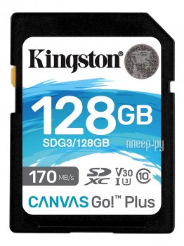 Карта памяти 128Gb - Kingston SDXC 170R C10 UHS-I U3 V30 Canvas Go Plus SDG3/128GB