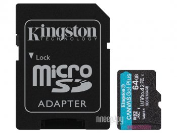 Карта памяти Kingston <SDCG3/64GB> microSDXC Memory Card 64Gb A2 V30 UHS-I U3 + microSD-->SD Adapter