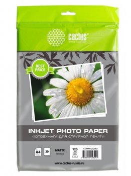 Бумага Cactus CS-MA412020ED A4/120г/м2/20л./белый матовое для струйной печати